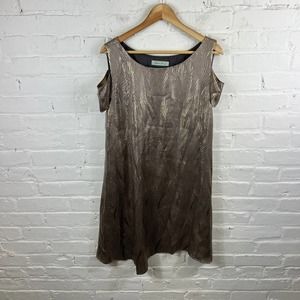 Geren Ford Women's Silk Cold Shoulder Party Mini Dress Short Sleeves Brown Large